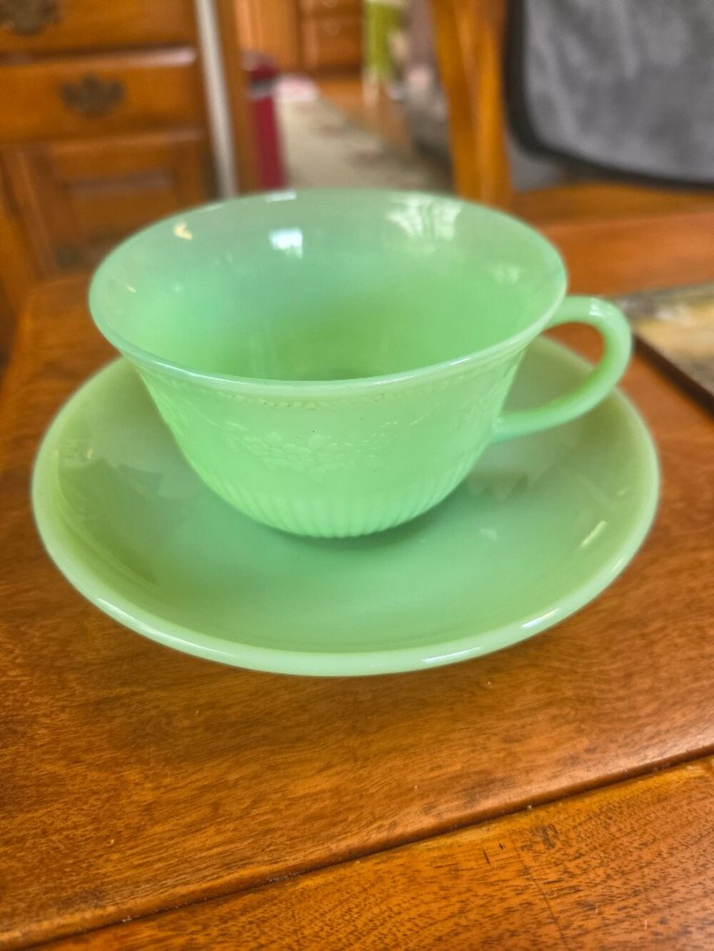 jadeite fire king teacup and saucer set